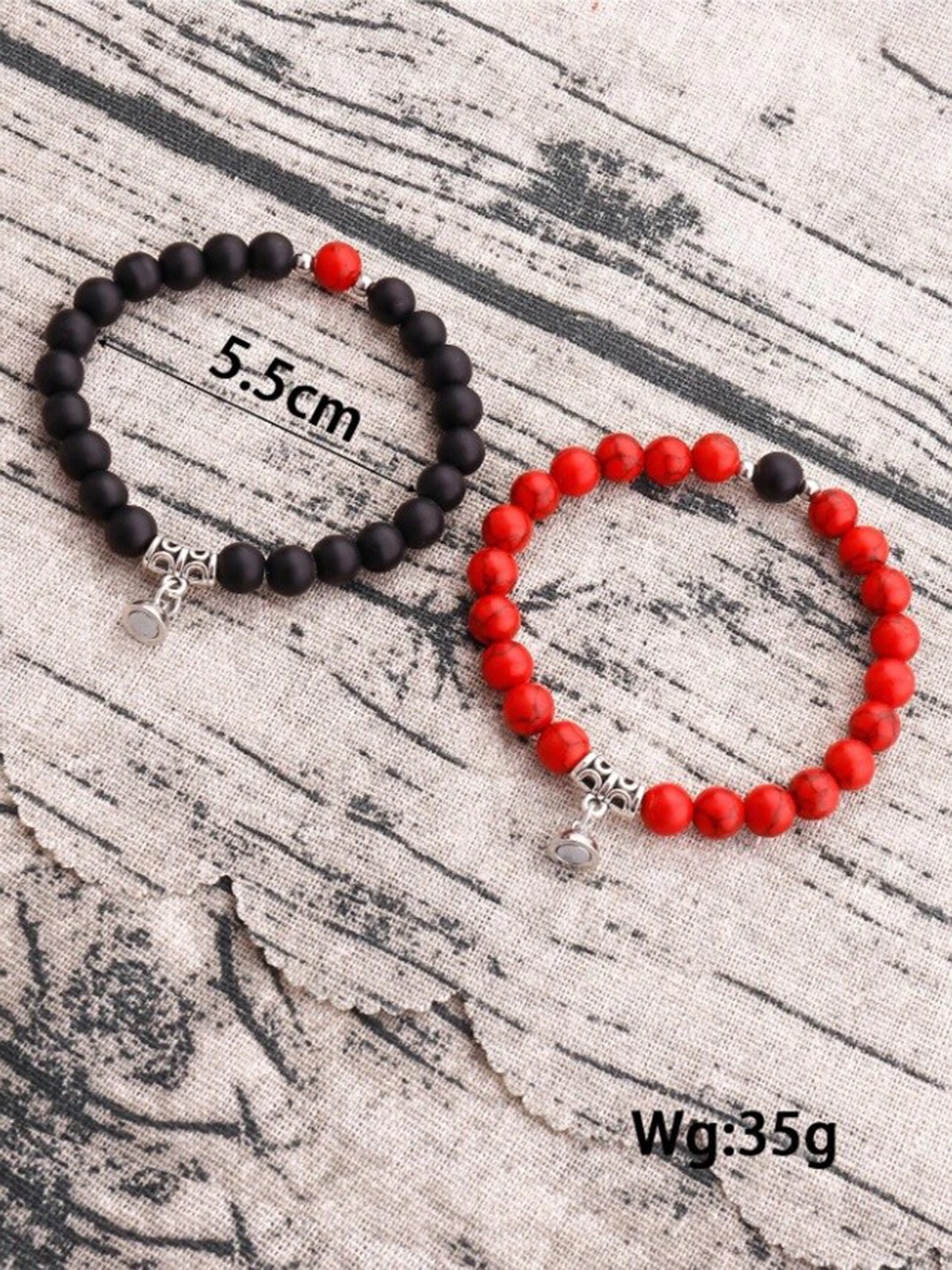 

VIEN Unisex Set Of 2 Beaded Charm Bracelet, Silver