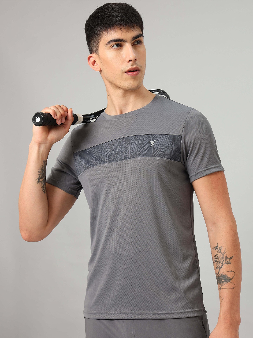 

Technosport Printed Antimicrobial Slim Fit Sports T-shirt, Grey