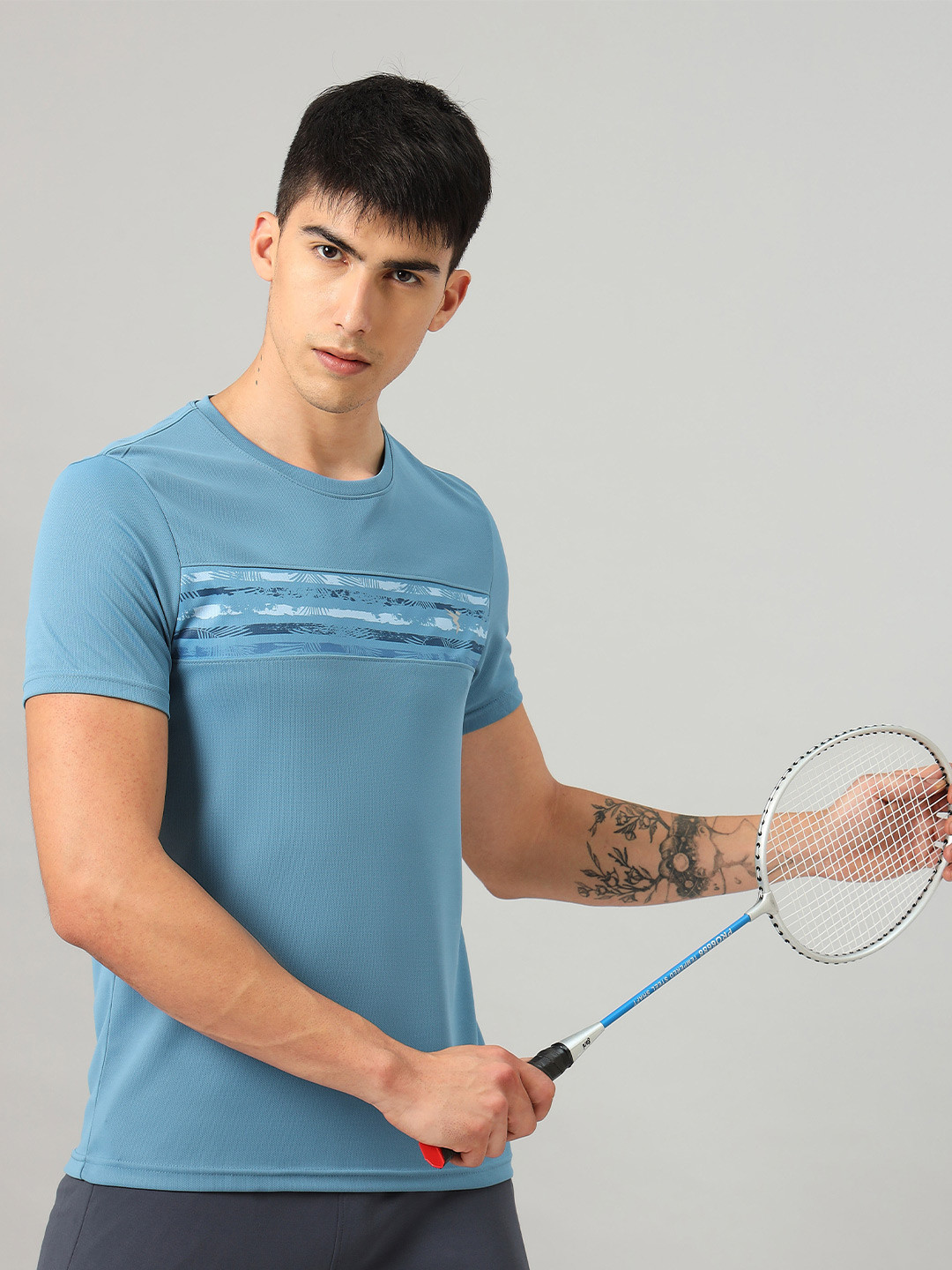 

Technosport Printed Antimicrobial Slim Fit Sports T-shirt, Turquoise blue