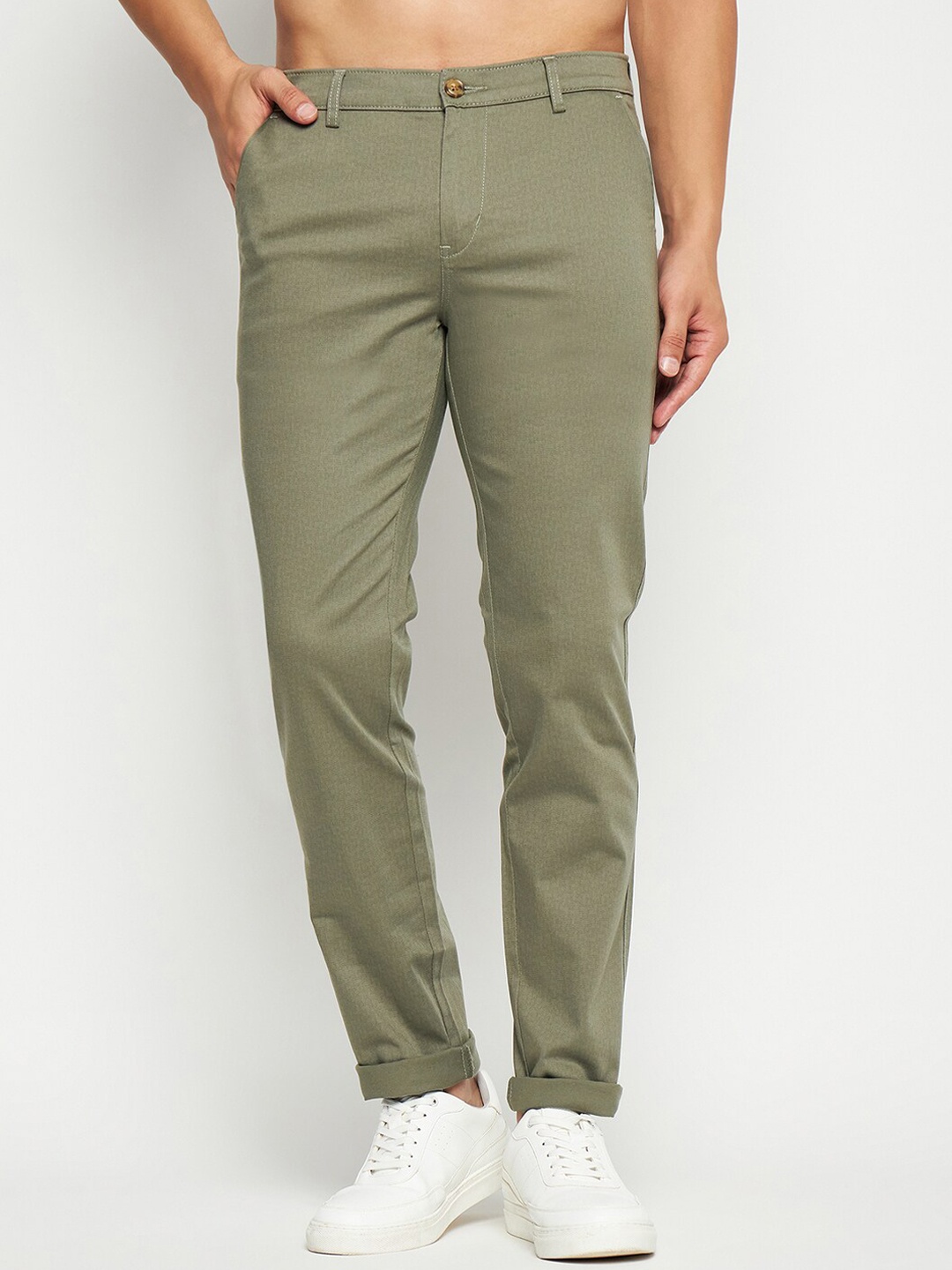

TNG Men Slim Fit Cotton Chinos Trousers, Green