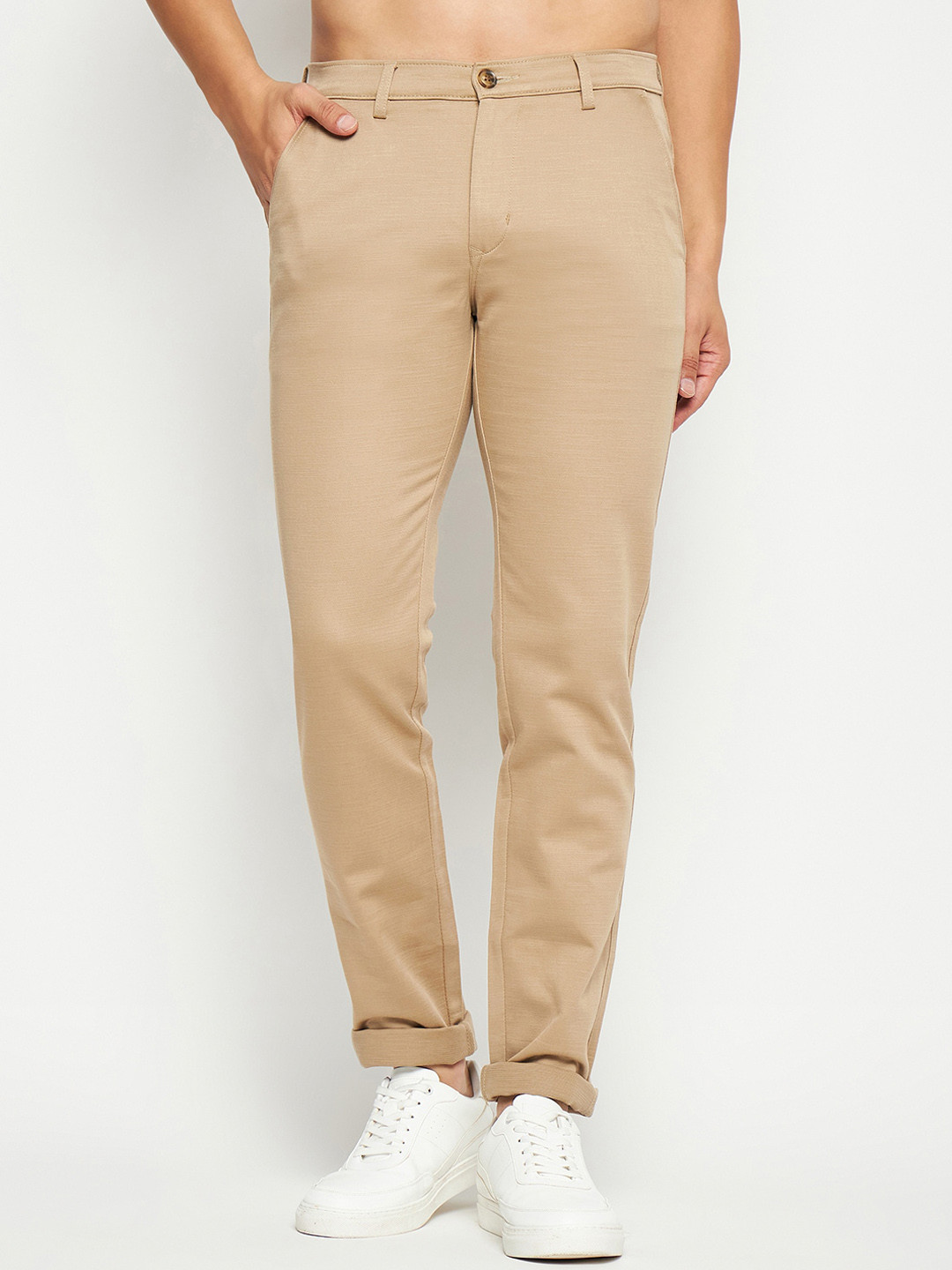 

TNG Men Mid-Rise Slim Fit Cotton Regular Trousers, Camel brown
