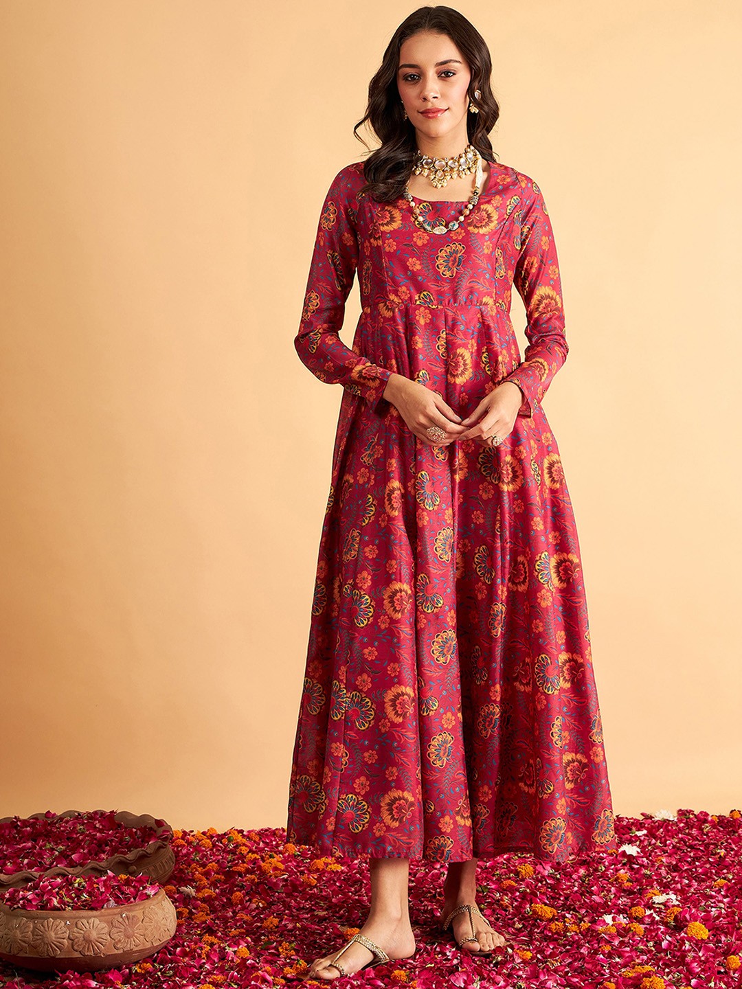 

Shae by SASSAFRAS Floral Printed Anarkali Maxi Ethnic Dress, Fuchsia