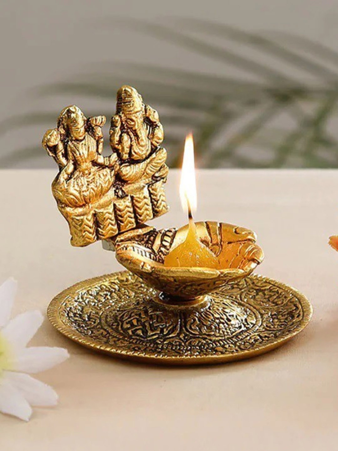 

Fashion Bizz Yellow 2 Pieces Lakshmi Hath Pooja Diyas, Gold