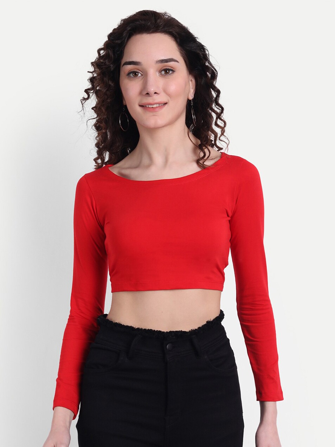 

COLOR CAPITAL Round Neck Crop Top, Red