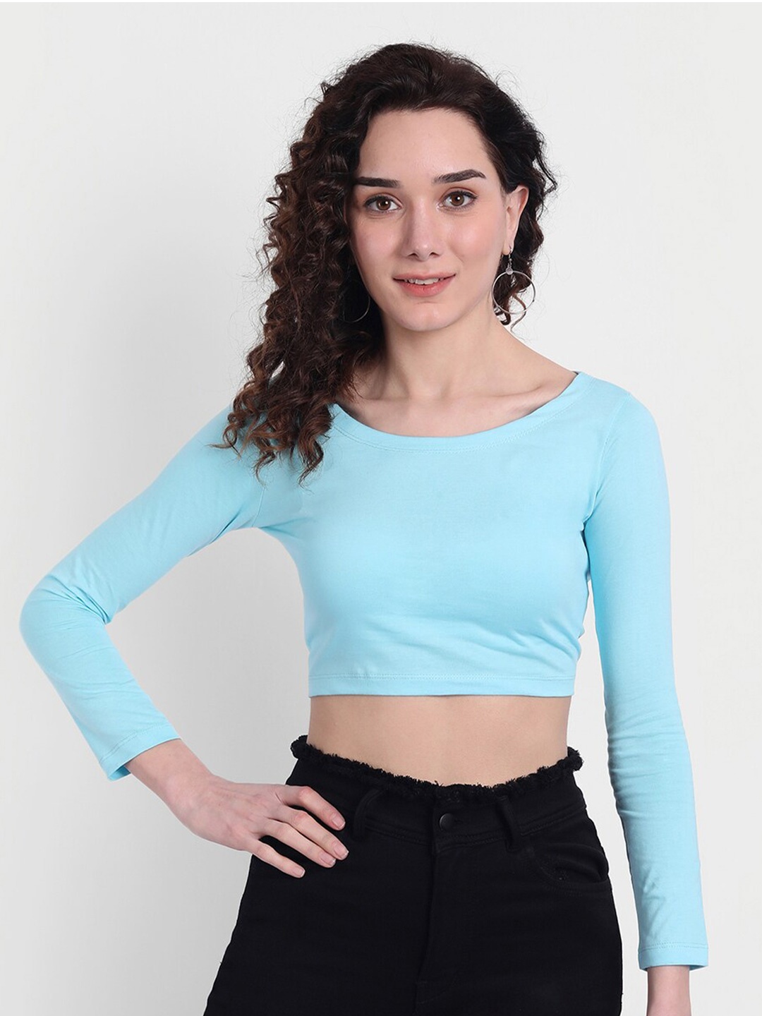 

COLOR CAPITAL Round Neck Crop Top, Blue