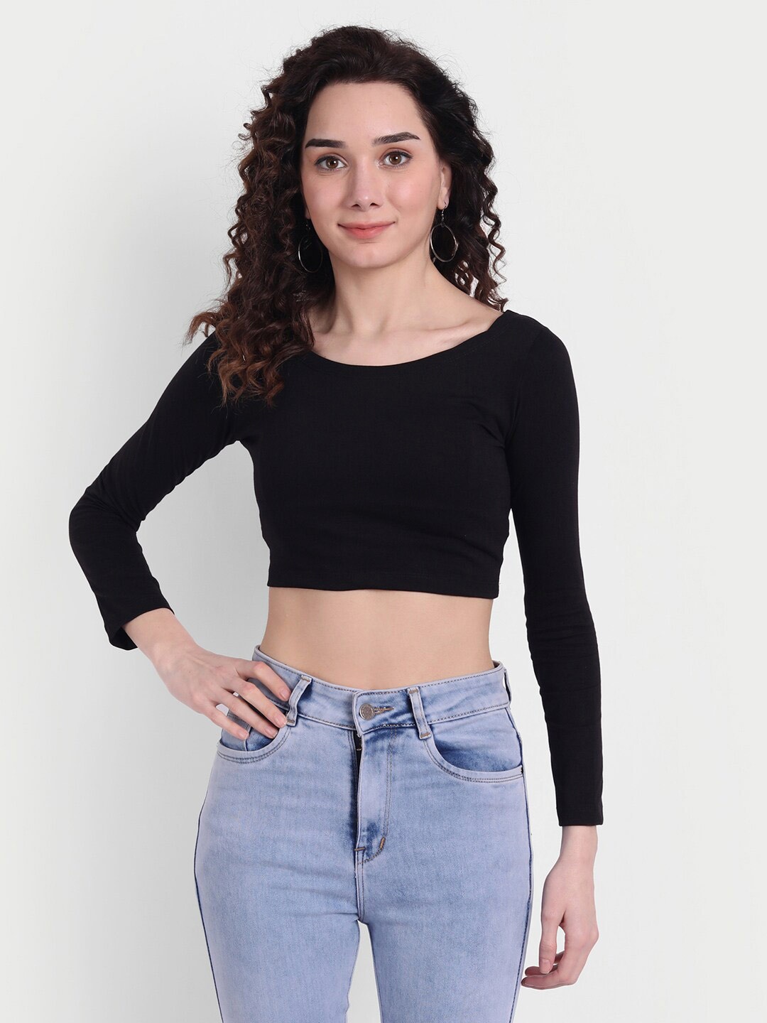 

COLOR CAPITAL Round Neck Crop Top, Black