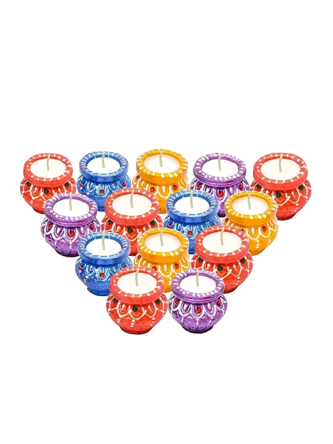 

Fashion Bizz Orange & Blue 12 Pieces Matki Shaped Traditional Terracotta Diyas