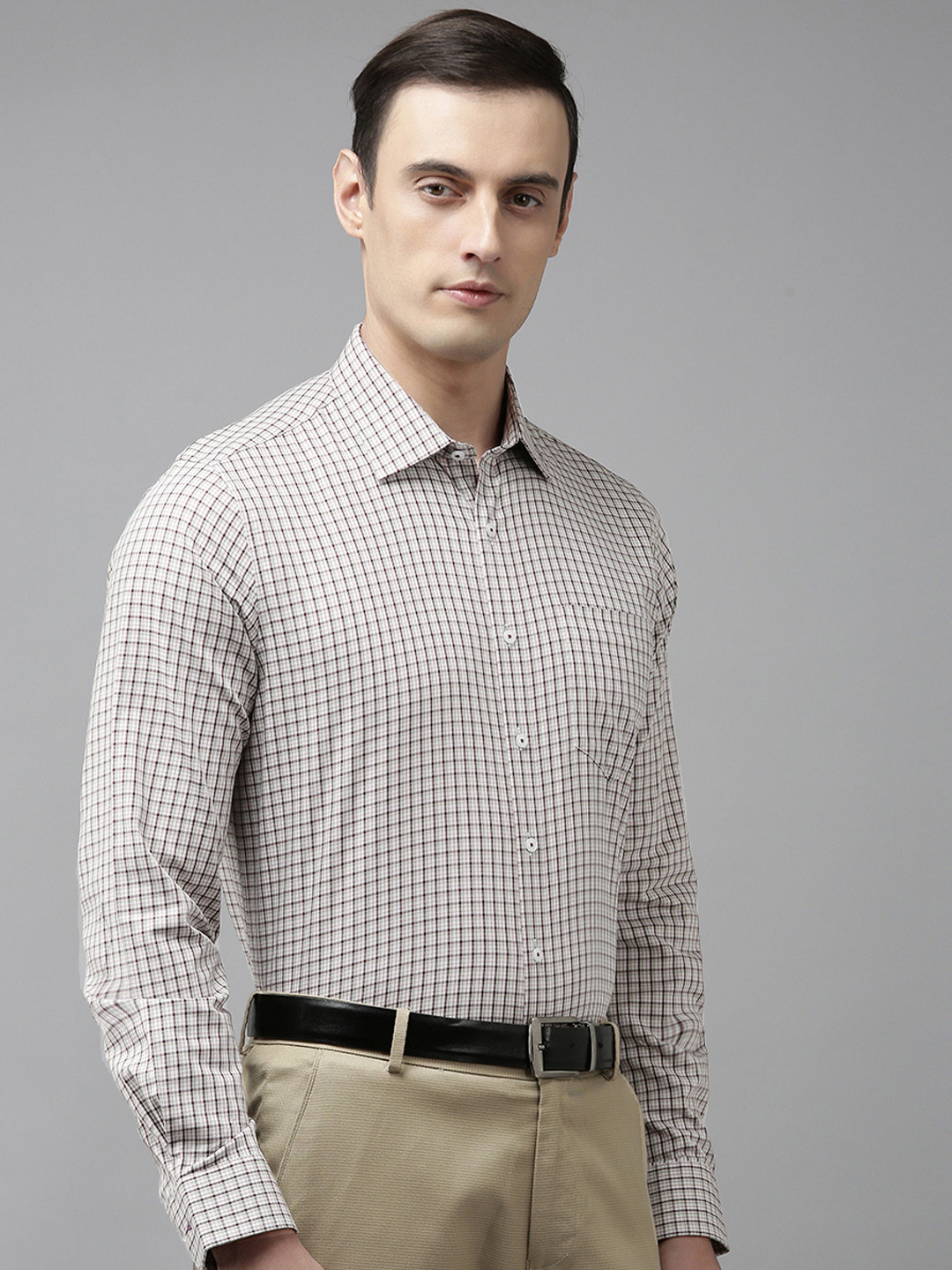 

Van Heusen Custom Fit Opaque Checked Pure Cotton Formal Shirt, Coffee brown