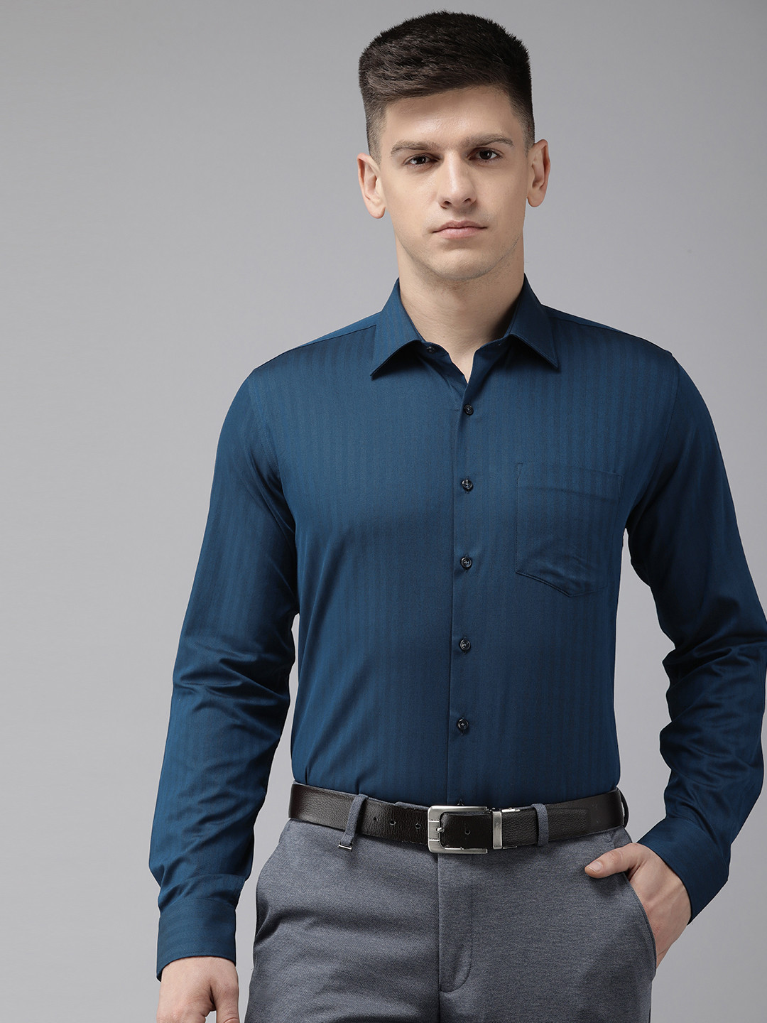 

Van Heusen Pure Cotton Slim Fit Opaque Formal Shirt, Navy blue