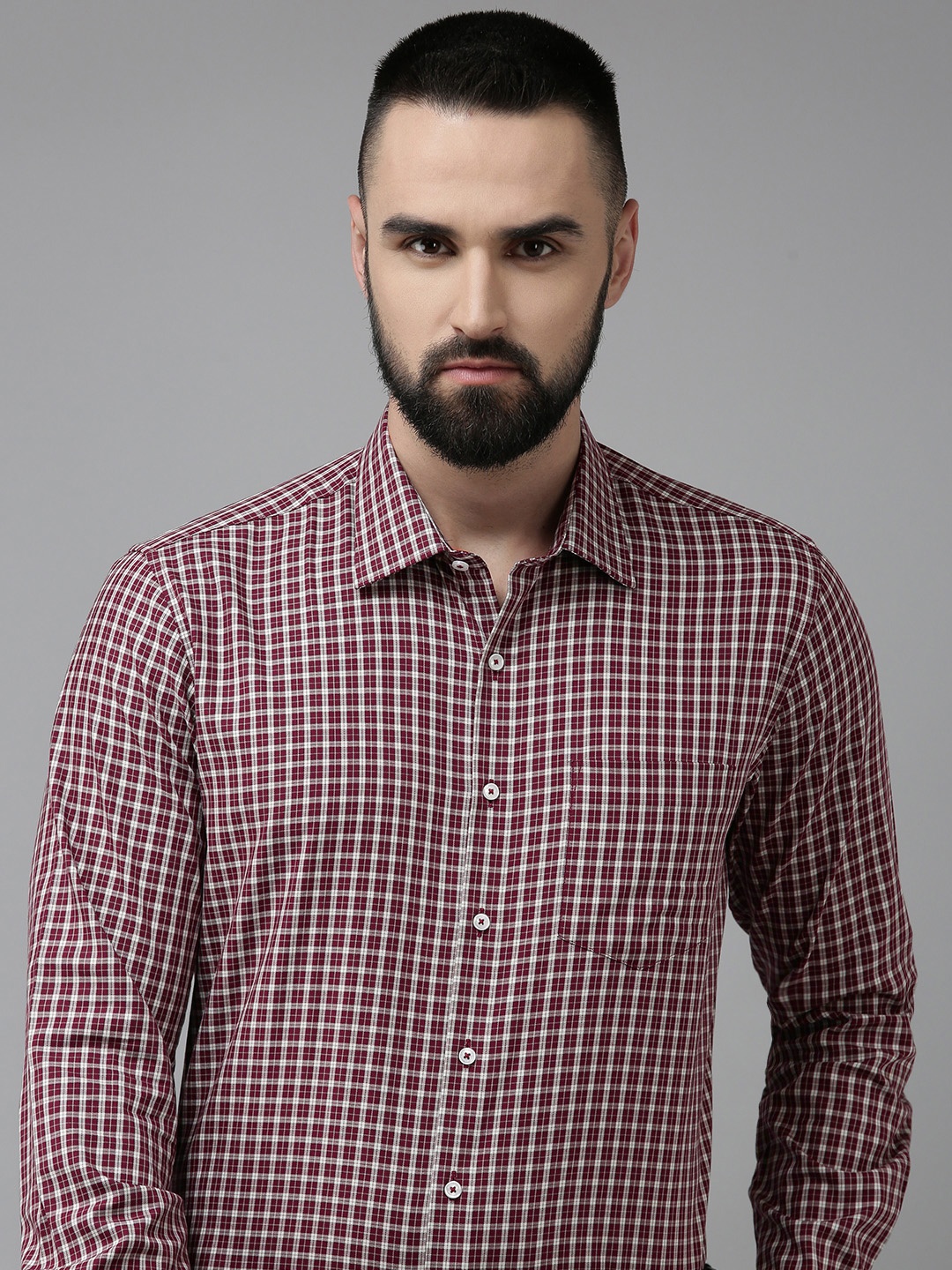 

Van Heusen Slim Fit Checked Pure Cotton Formal Shirt, Maroon