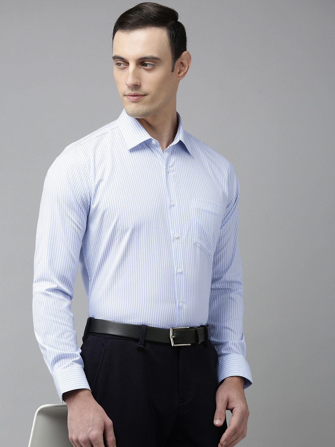 

Van Heusen Pure Cotton Slim Fit Striped Formal Shirt, Blue