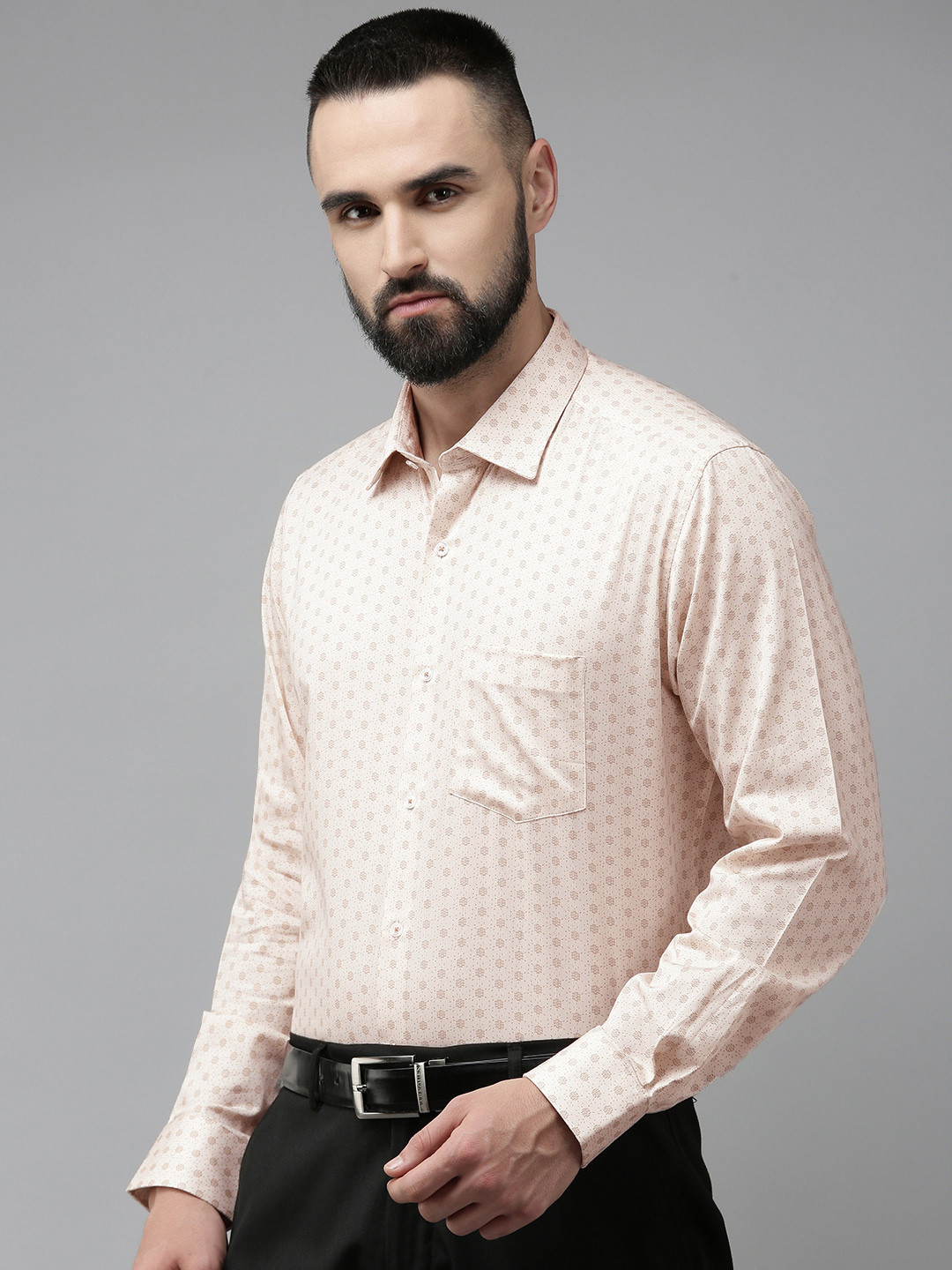 

Van Heusen Men Pure Cotton Custom Printed Formal Shirt, Cream