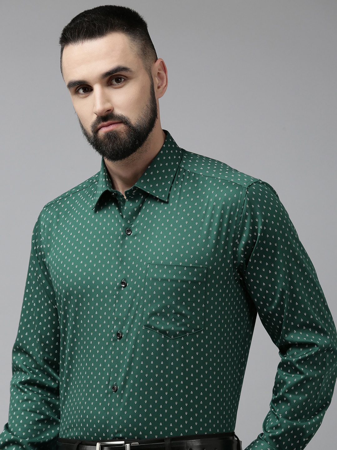 

Van Heusen Custom Fit Printed Pure Cotton Formal Shirt, Green