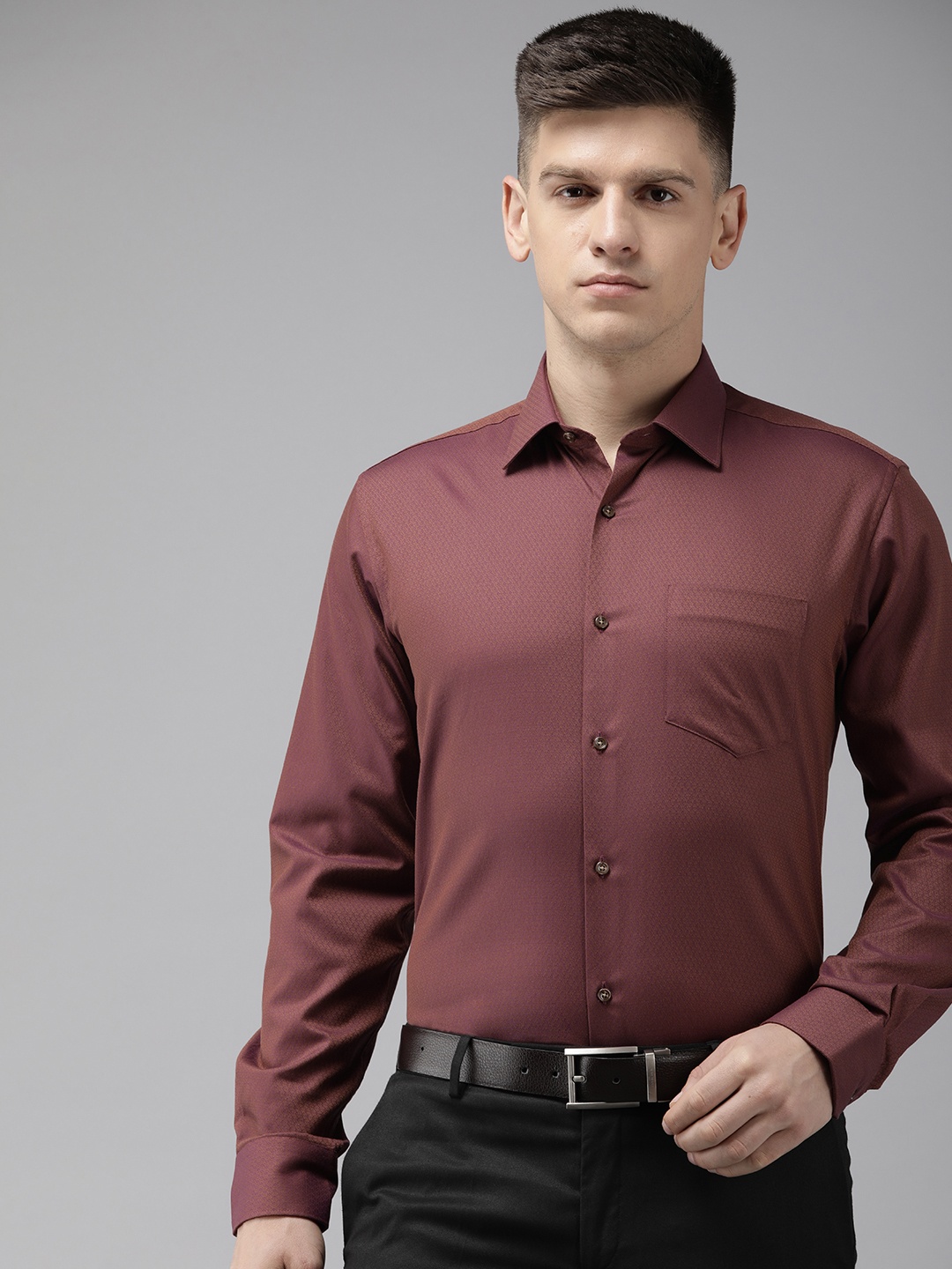 

Van Heusen Pure Cotton Self Design Custom Fit Opaque Formal Shirt, Maroon