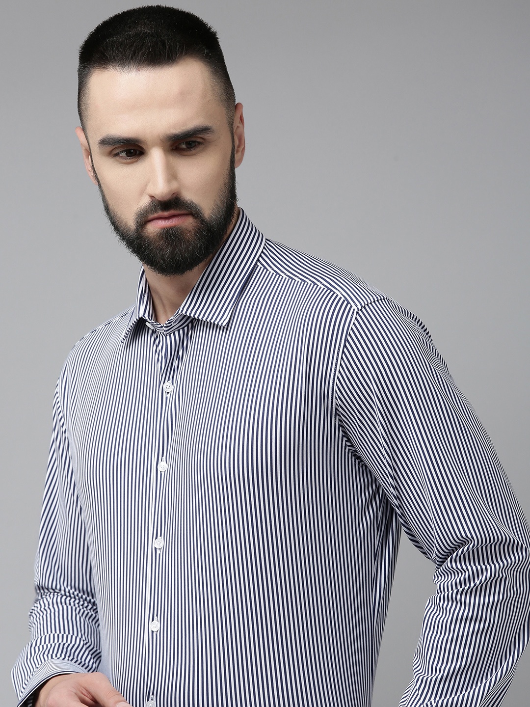 

Van Heusen Slim Fit Cotton Striped Formal Shirt, Navy blue