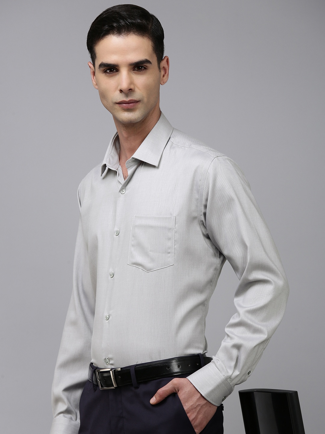 

Van Heusen Custom Fit Textured Opaque Pure Cotton Formal Shirt, Grey