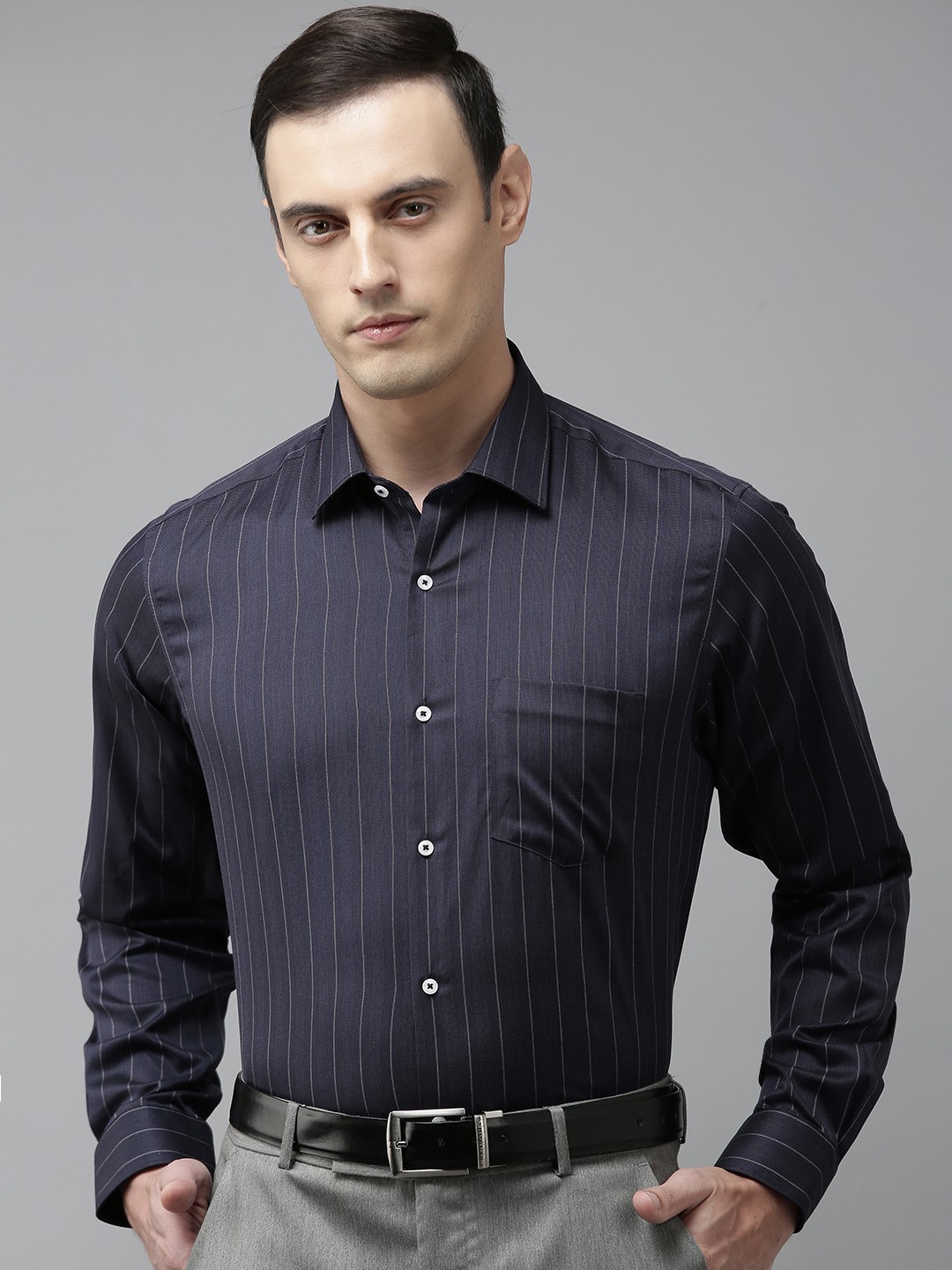 

Van Heusen Custom Striped Cotton Formal Shirt, Black