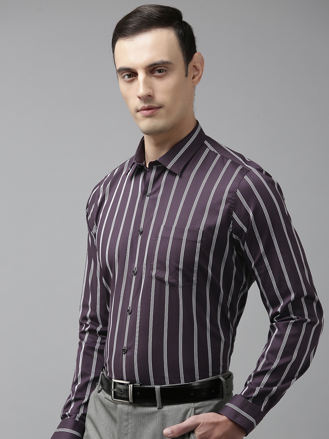 

Van Heusen Slim Fit Striped Formal Shirt, Purple