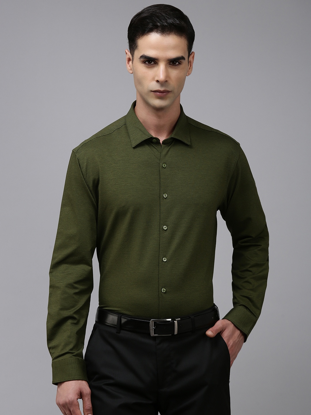 

Van Heusen Slim Fit Opaque Textured Formal Shirt, Olive