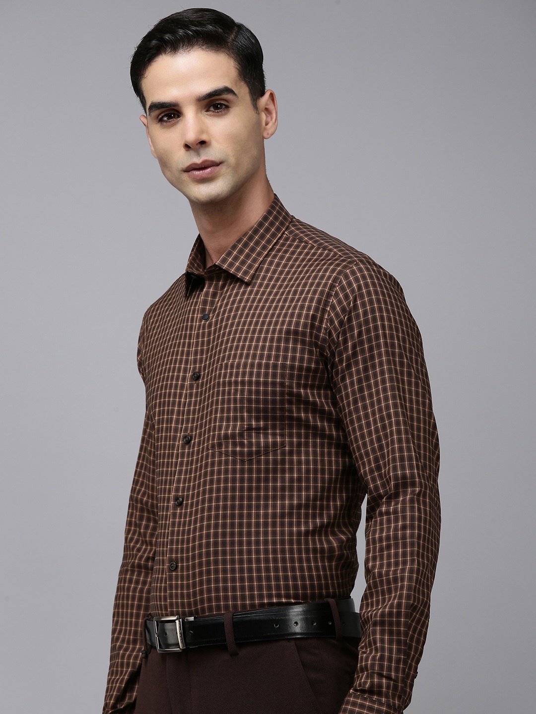

Van Heusen Slim Fit Checked Formal Shirt, Brown