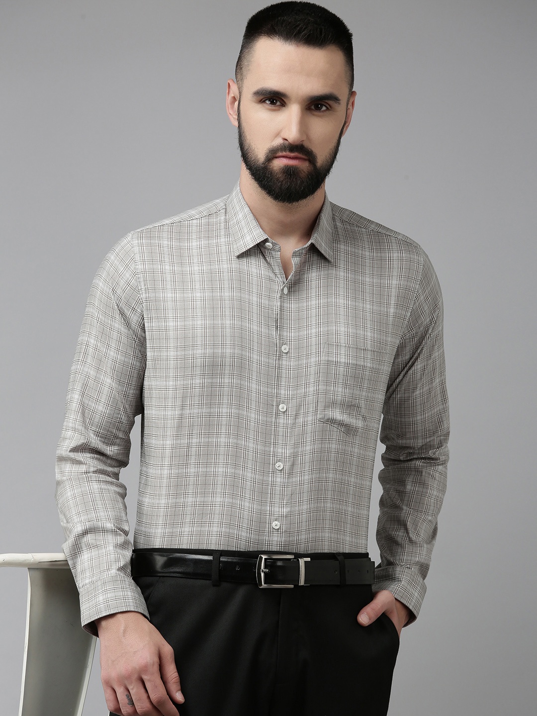 

Van Heusen Slim Fit Checked Formal Shirt, Olive