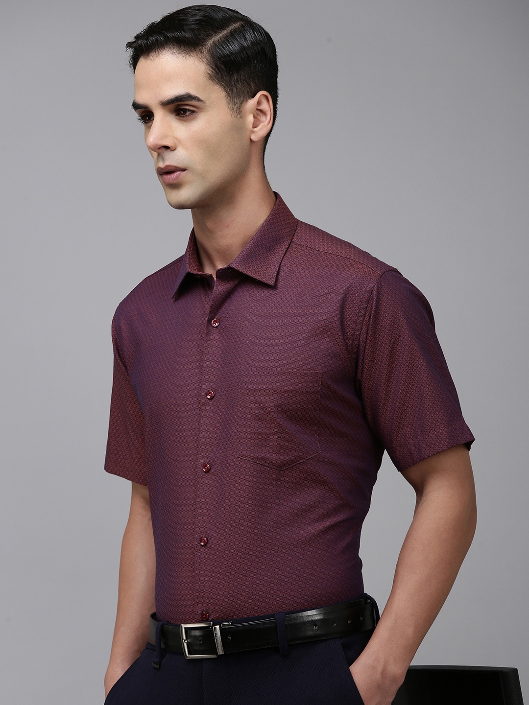 

Van Heusen Pure Cotton Self Design Textured Custom Opaque Formal Shirt, Burgundy