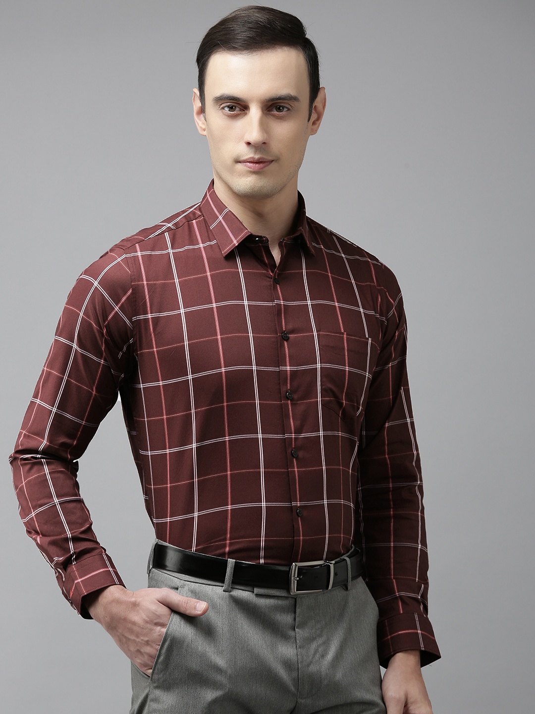 

Van Heusen Slim Fit Checked Formal Shirt, Maroon