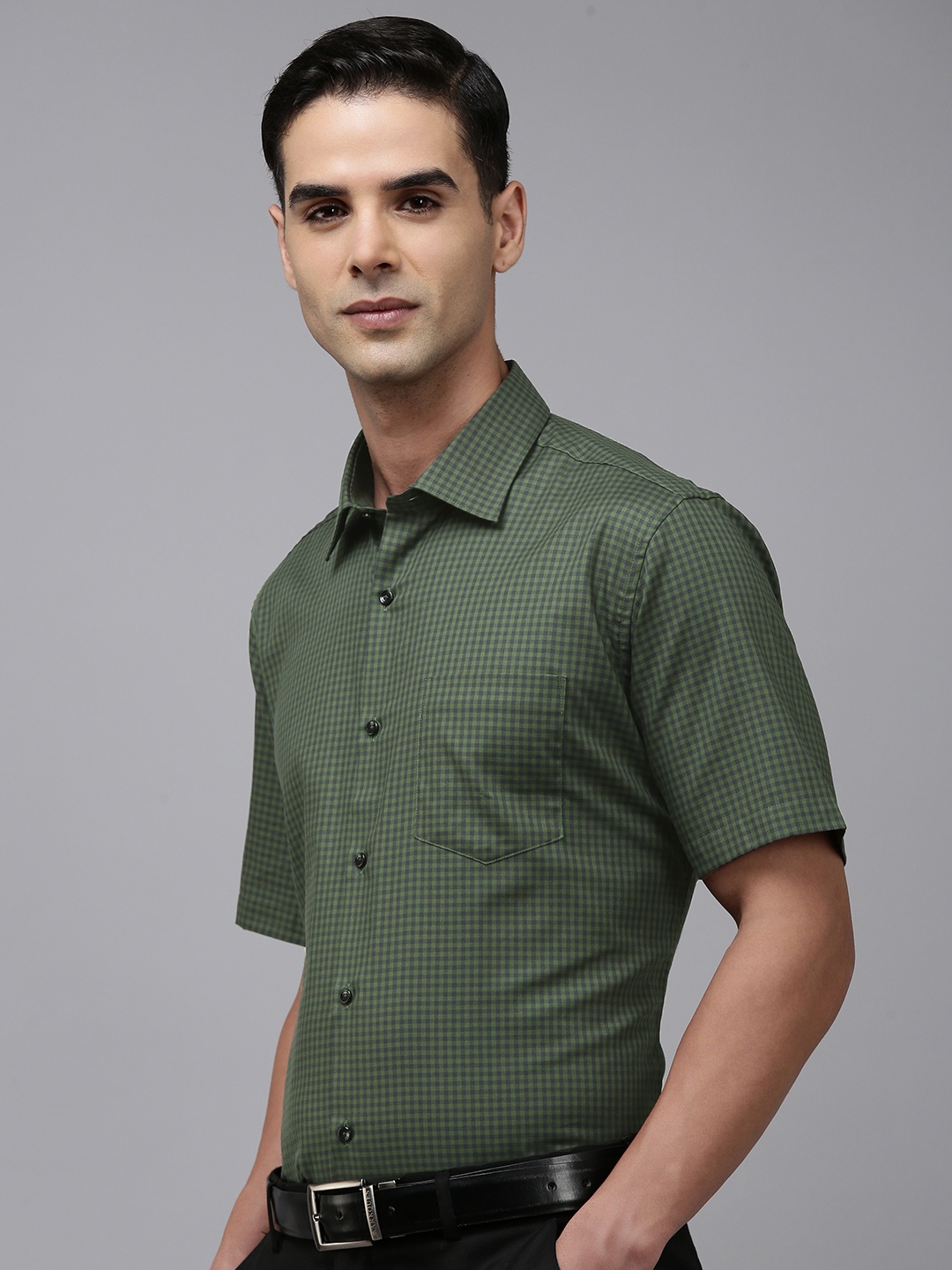 

Van Heusen Men Pure Cotton Custom Micro Checks Formal Shirt, Green