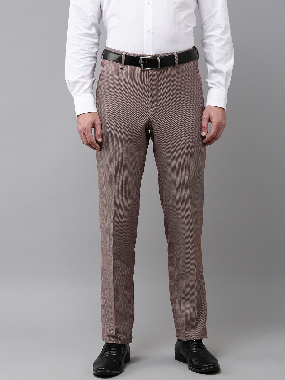 

Van Heusen Men Textured Checked Custom Fit Formal Trousers, Brown