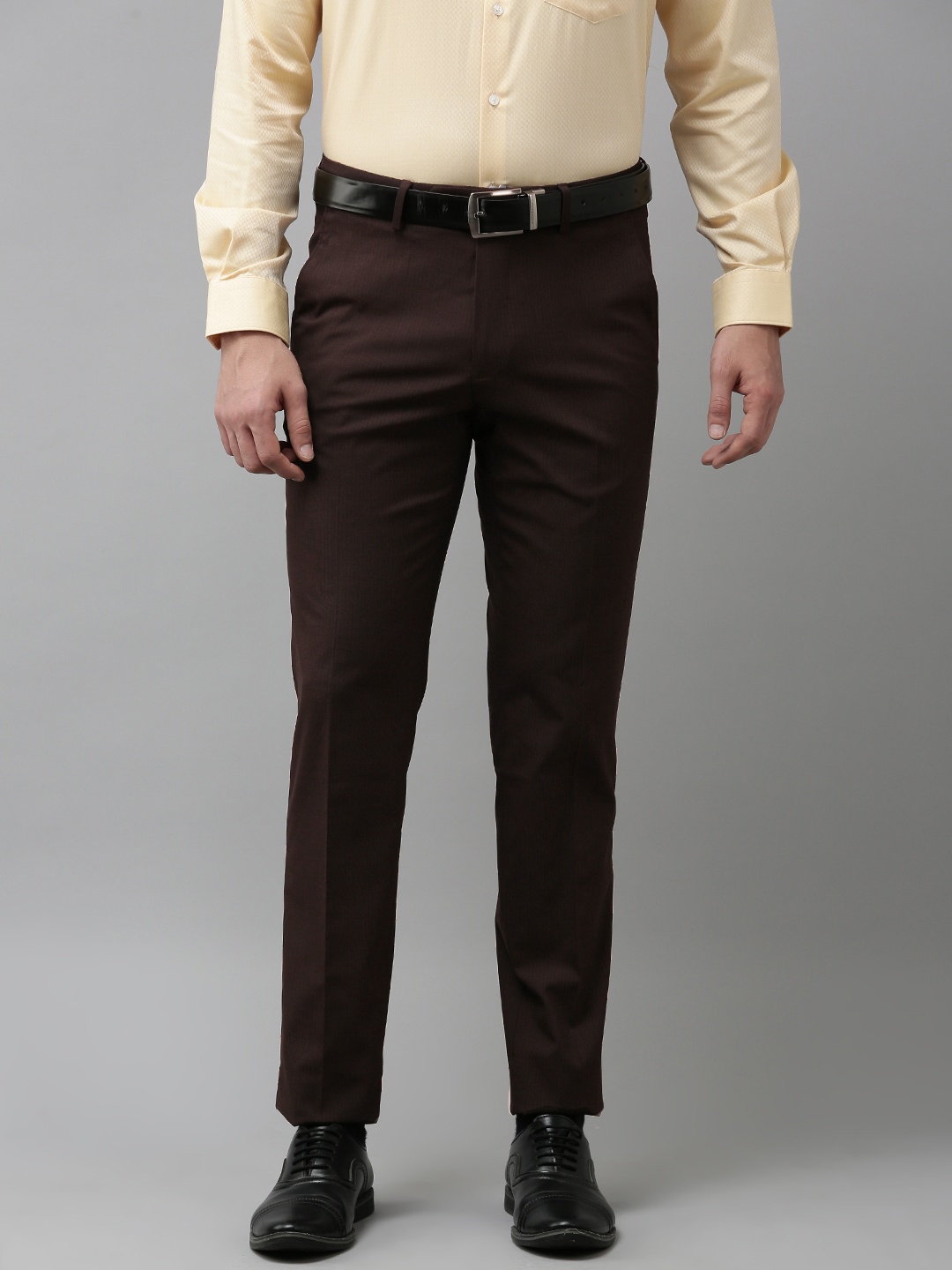 

Van Heusen Men Textured Slim Fit Formal Trousers, Brown