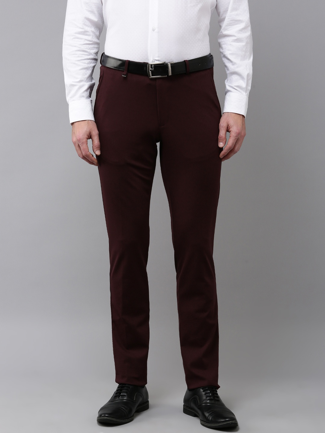 

Van Heusen Men Mid-Rise Ultra Slim Fit Trousers, Burgundy