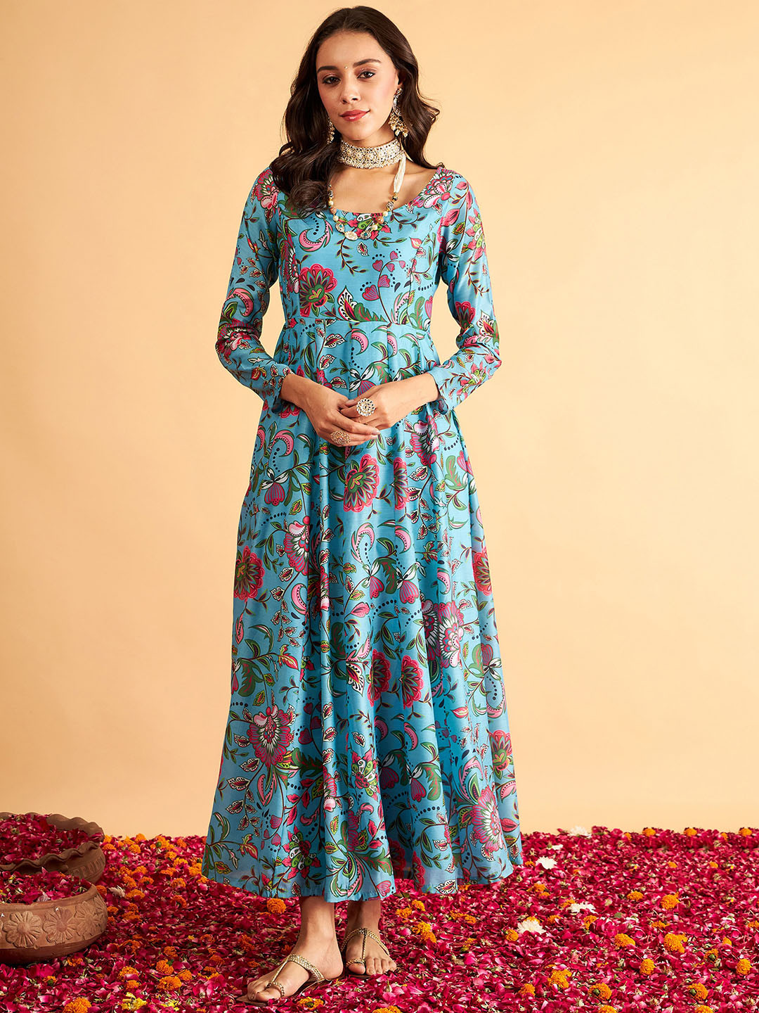 

Shae by SASSAFRAS Floral Printed Anarkali Maxi Ethnic Dress, Blue