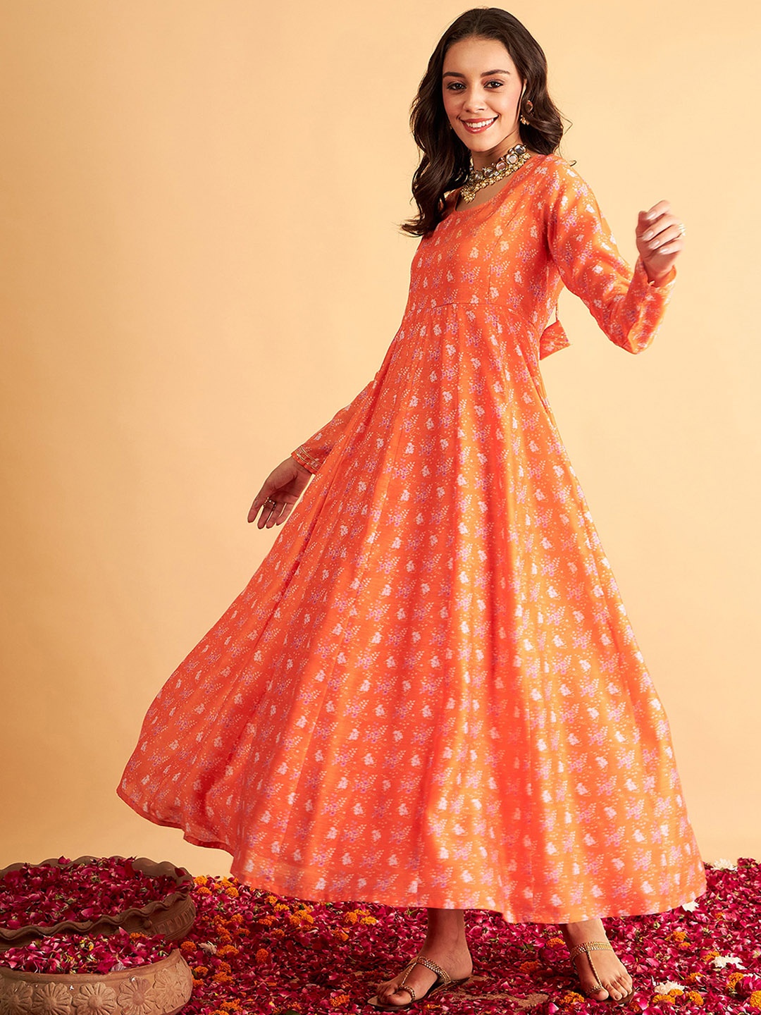 

Shae by SASSAFRAS Abstract Printed Anarkali Ethnic Dress, Orange
