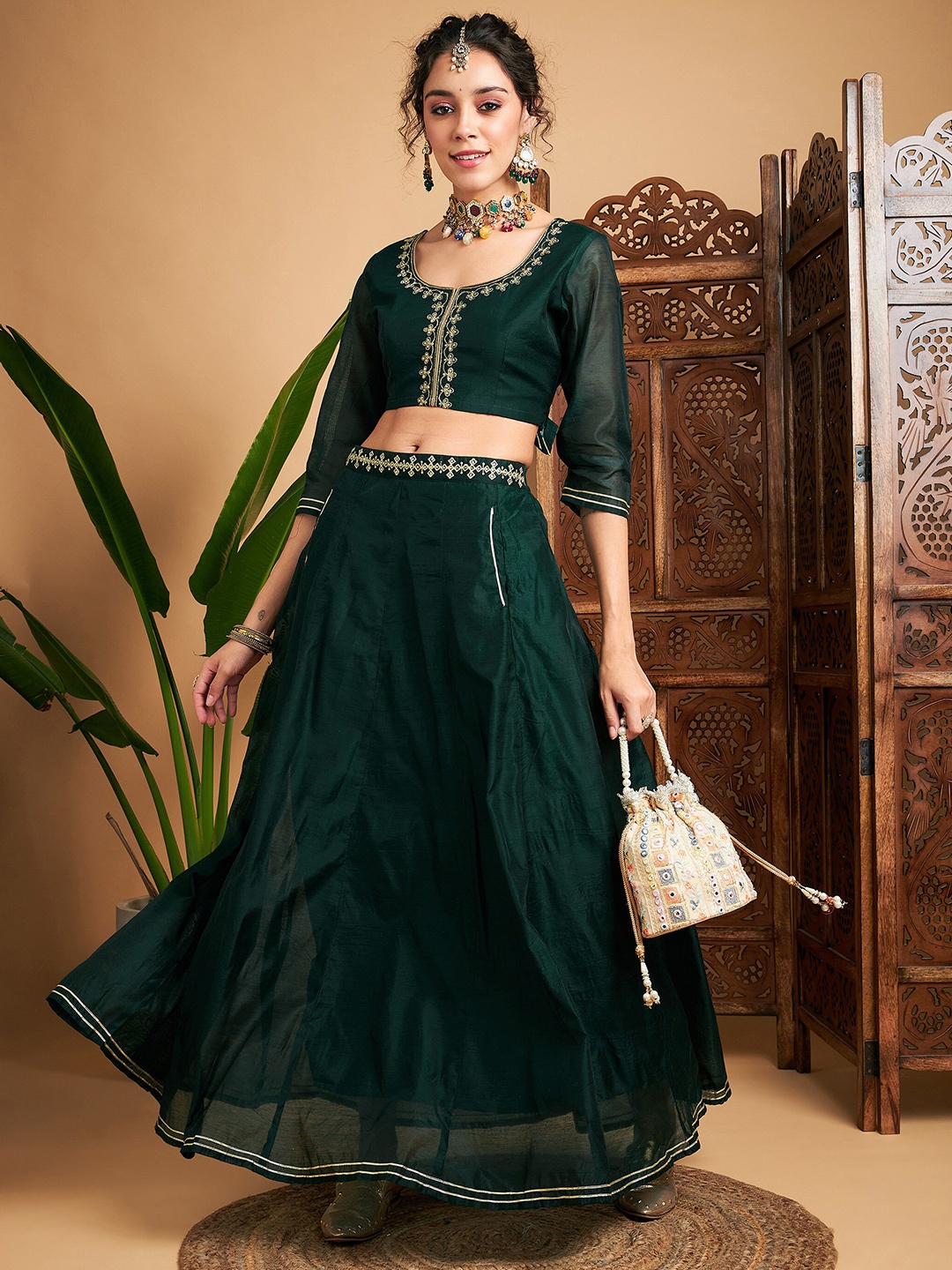 

Shae by SASSAFRAS Embroidered Sequinned Ready To Wear Lehenga & Choli, Green