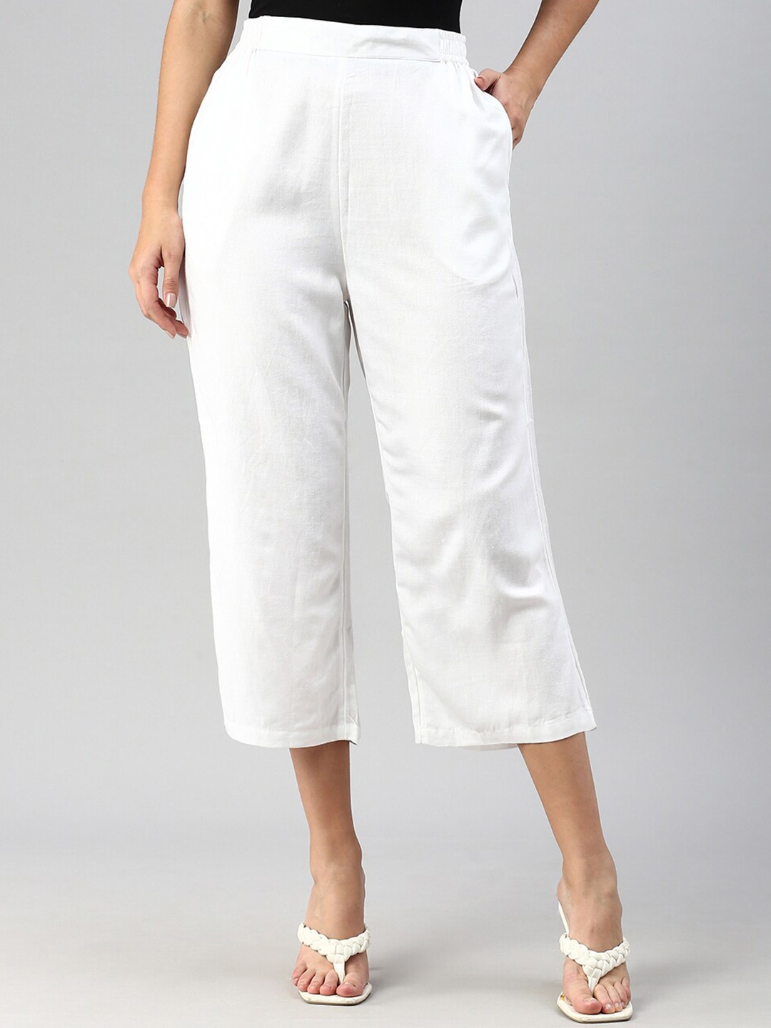 

De Moza Women Straight Fit Cropped Culottes Trouser, White