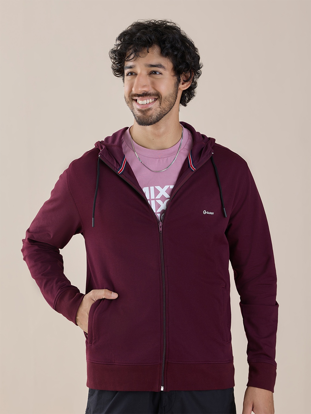 

Gloot Hooded 100% Cotton with Zipper Pockets Open Front Jacket, Red