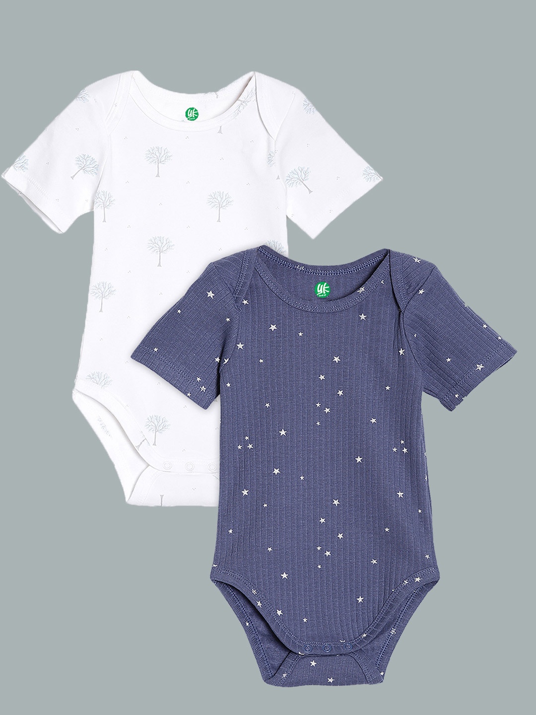 

YK Organic Infant Boys Pack Of 2 Printed Organic Cotton Bodysuit, Navy blue