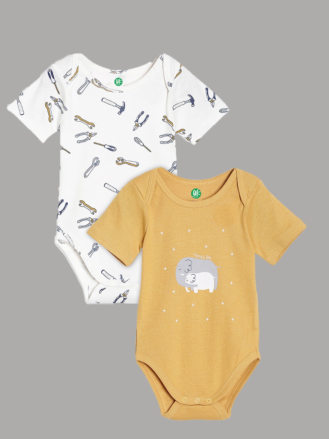 

YK Organic Infant Boys Pack Of 2 Printed Organic Cotton Bodysuit, White