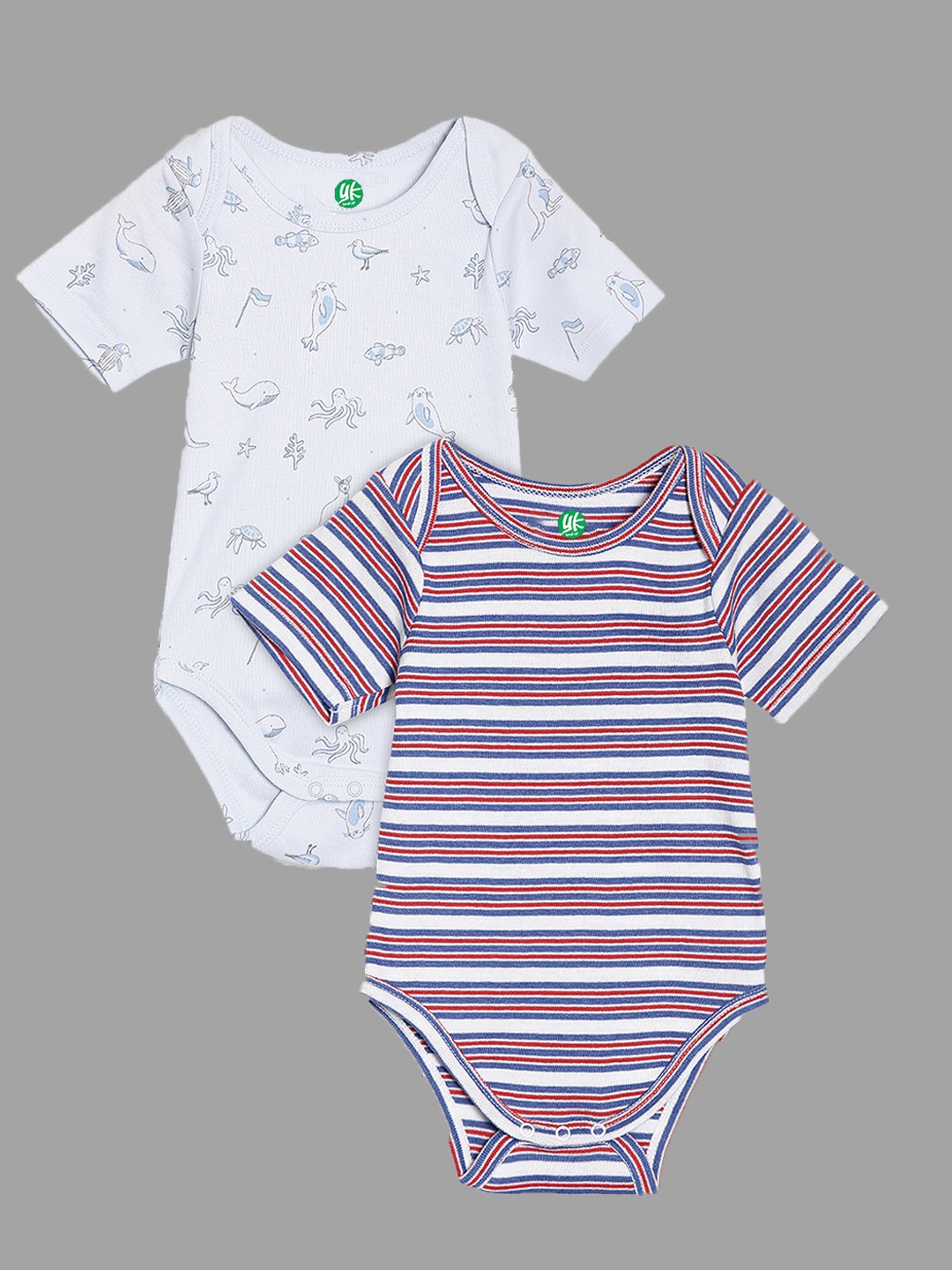 

YK Organic Infant Boys Pack Of 2 Printed Organic Cotton Bodysuit, Grey