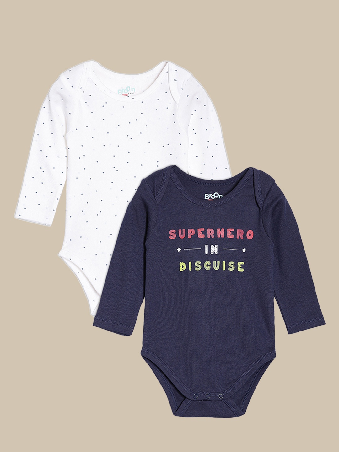 

Broon Infant Boys Pack Of 2 Printed Organic Cotton Bodysuit, Navy blue