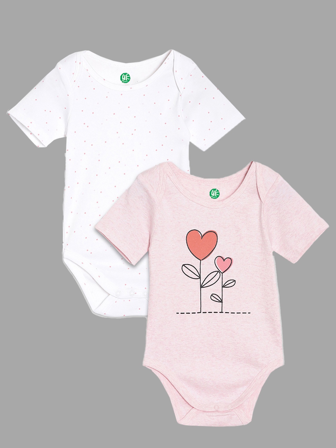 

YK Organic Infant Girls Pack Of 2 Printed Pure Organic Cotton Bodysuit, White
