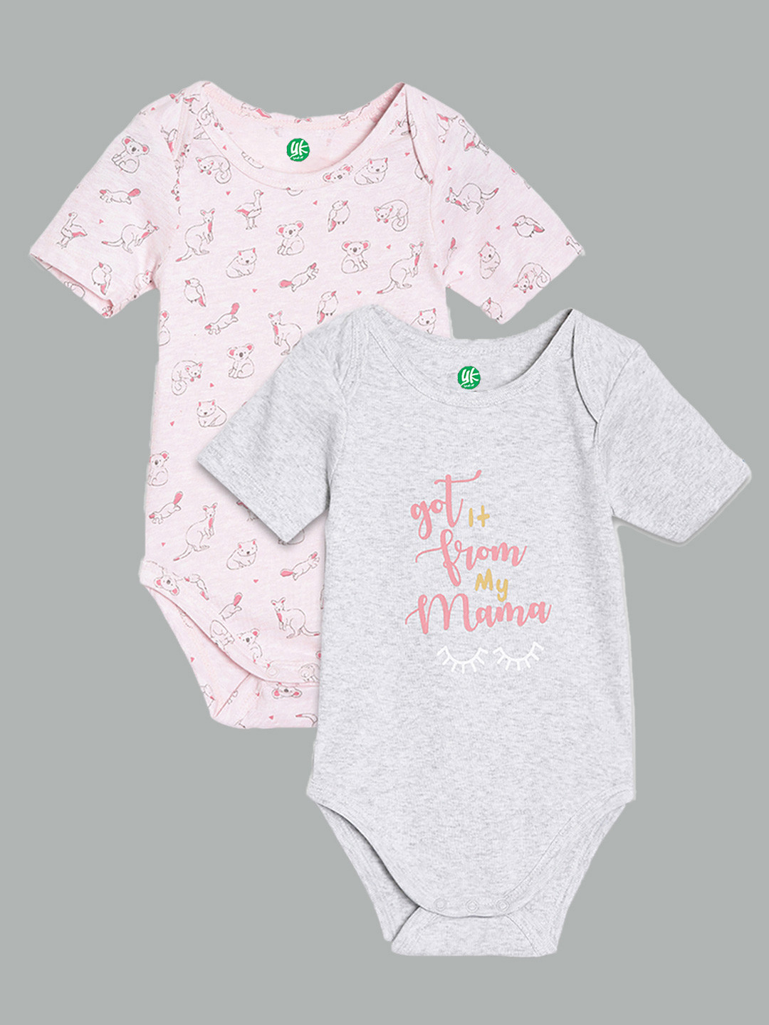 

YK Organic Infant Girls Pack Of 2 Printed Organic Cotton Bodysuits, Grey