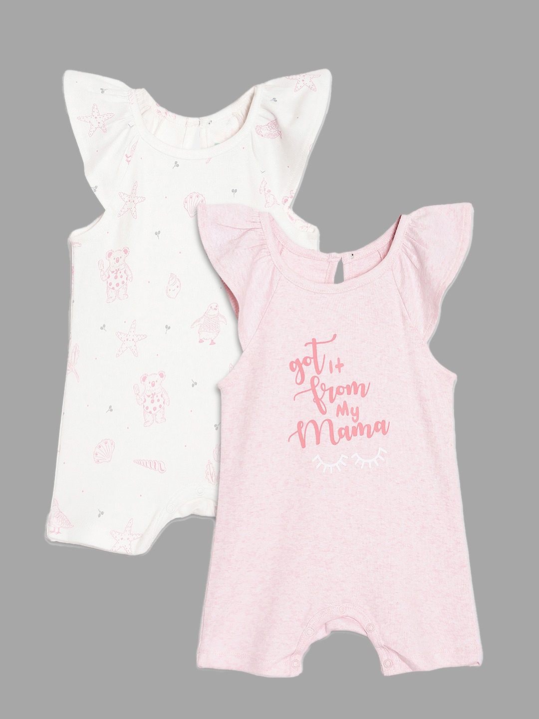 

YK Organic Infant Girls Pack Of 2 Printed Organic Cotton Rompers, White