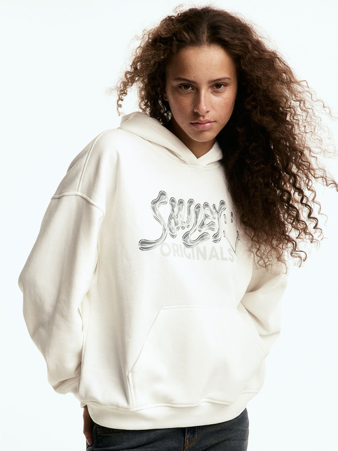 

H&M Oversized Motif-Detail Hoodie, White
