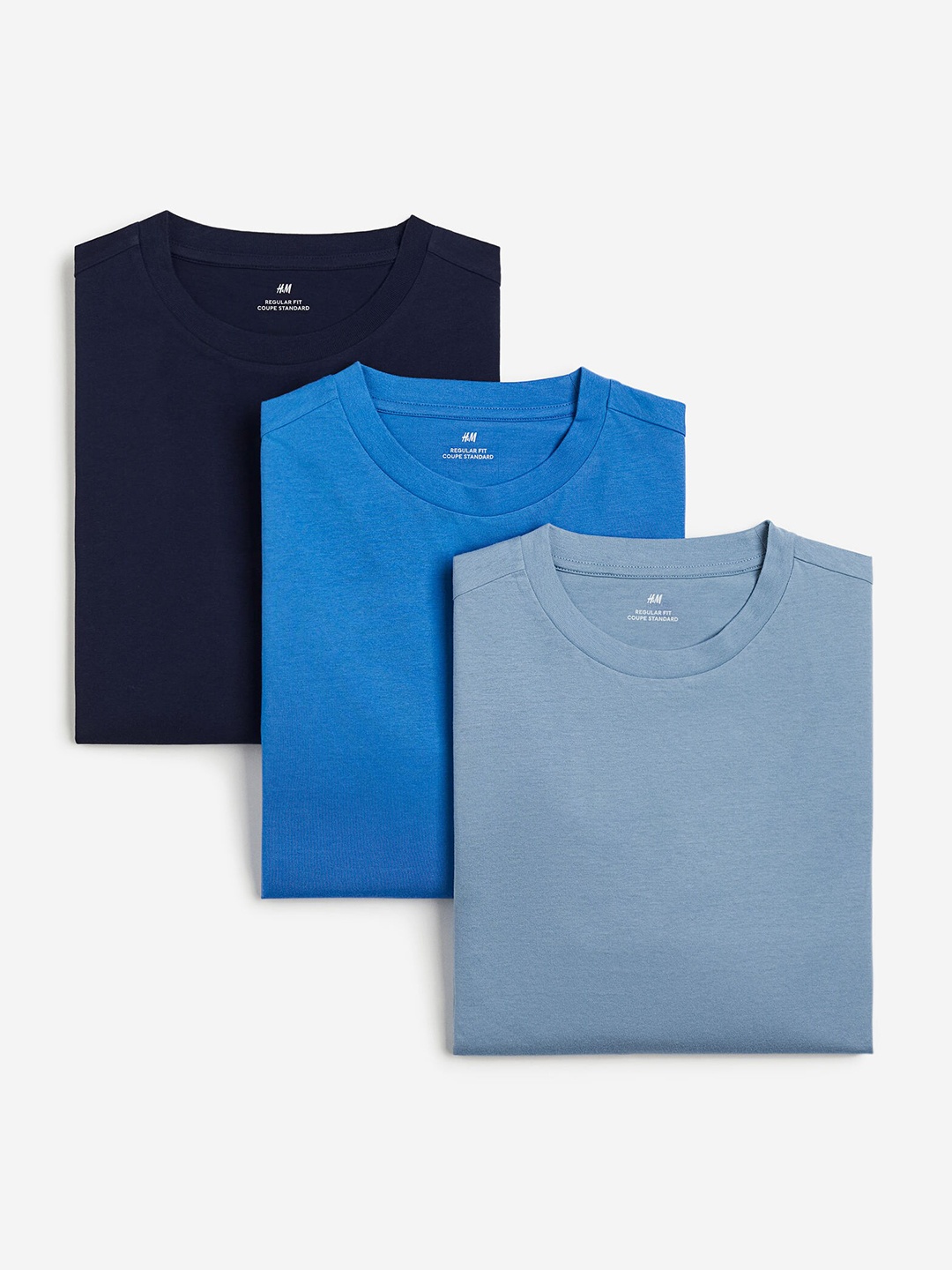 

H&M Men Pure Cotton 3-Pack Regular Fit Jersey tops, Blue