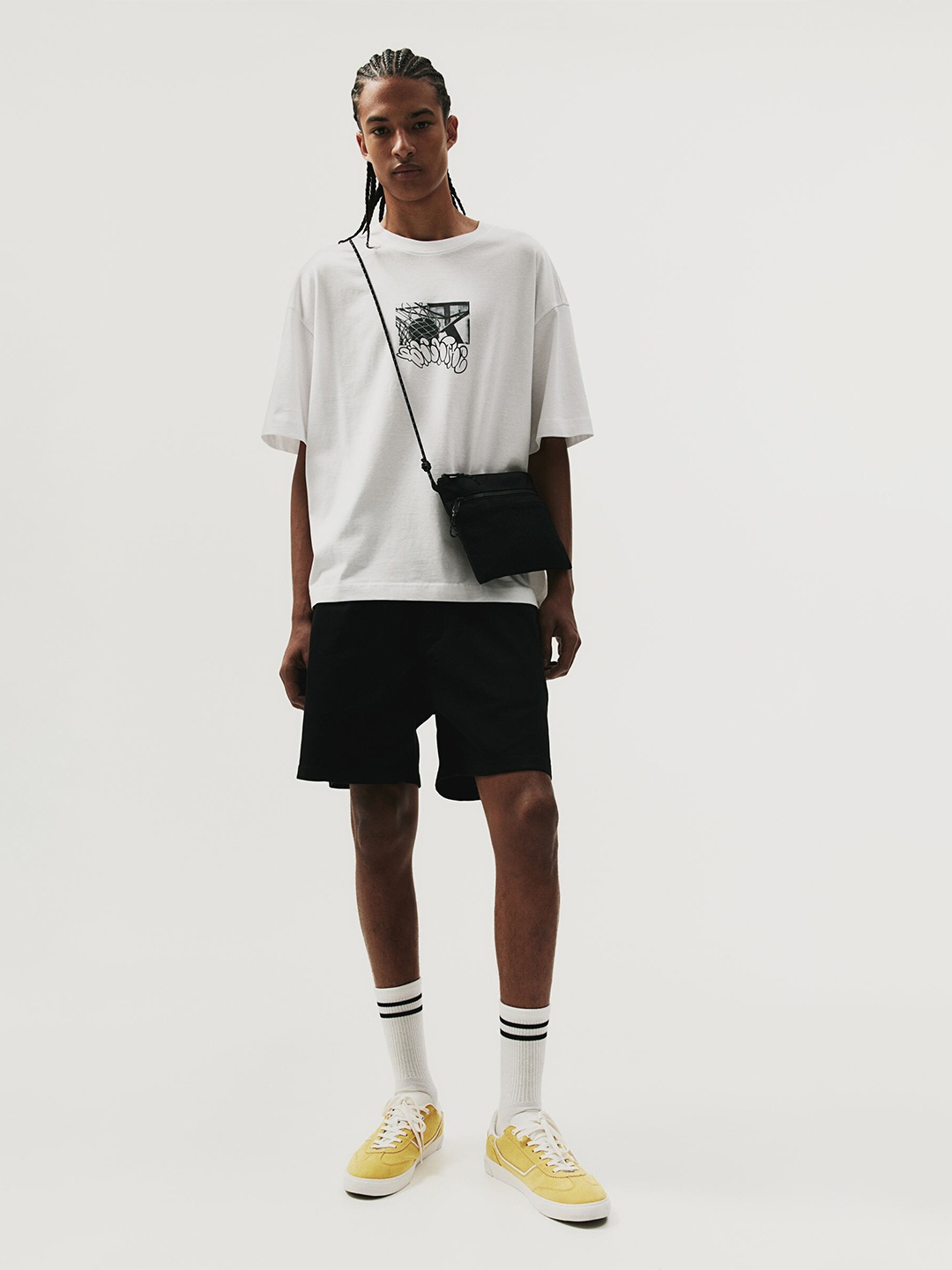 

H&M Pure Cotton Oversized Fit Printed Tshirt, White