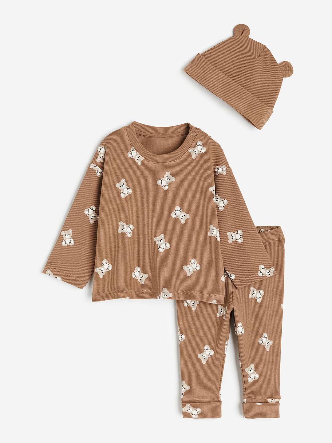 

H&M Boys 3-Piece Ribbed Jersey Set, Brown