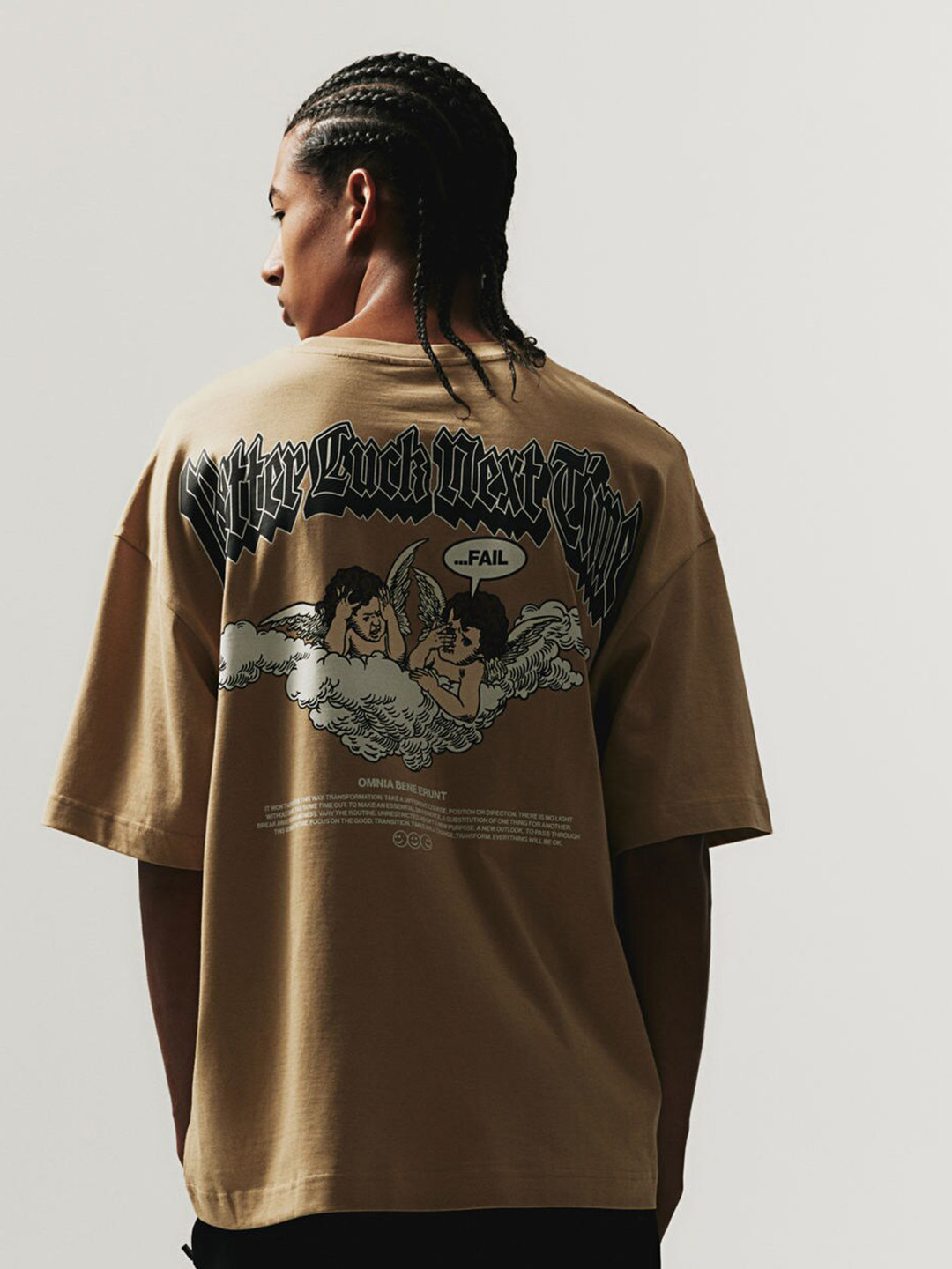 

H&M Pure Cotton Oversized Fit Printed T-Shirt, Beige