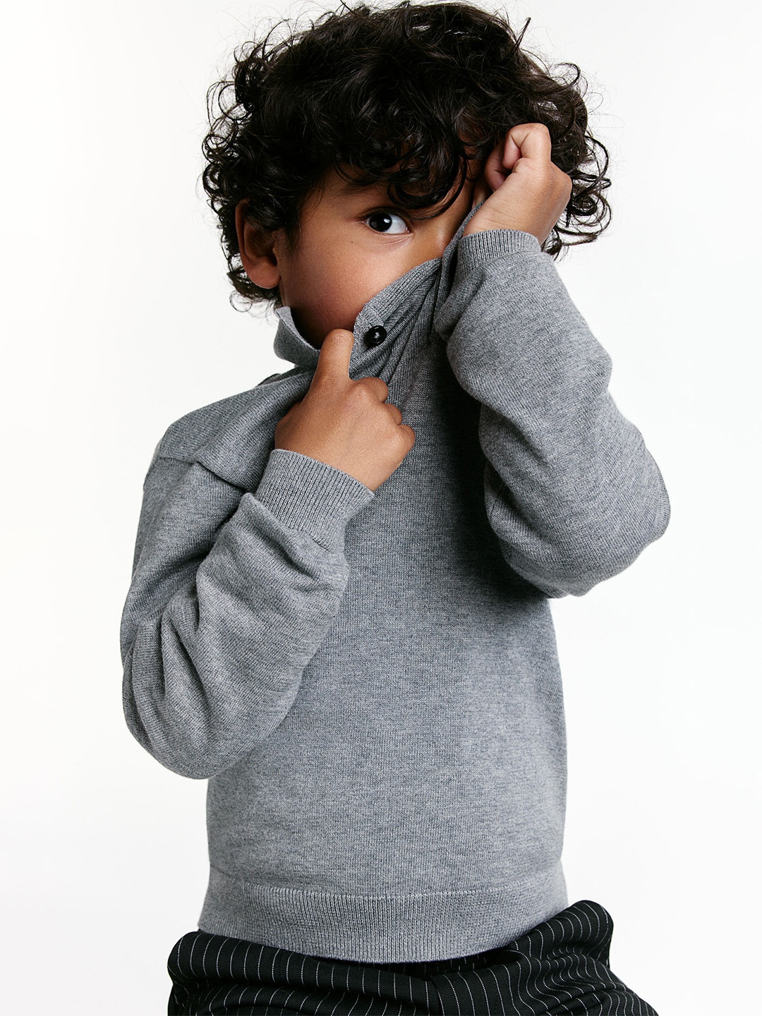 

H&M Boys Fine-Knit Polo Pure Cotton Jumper, Grey