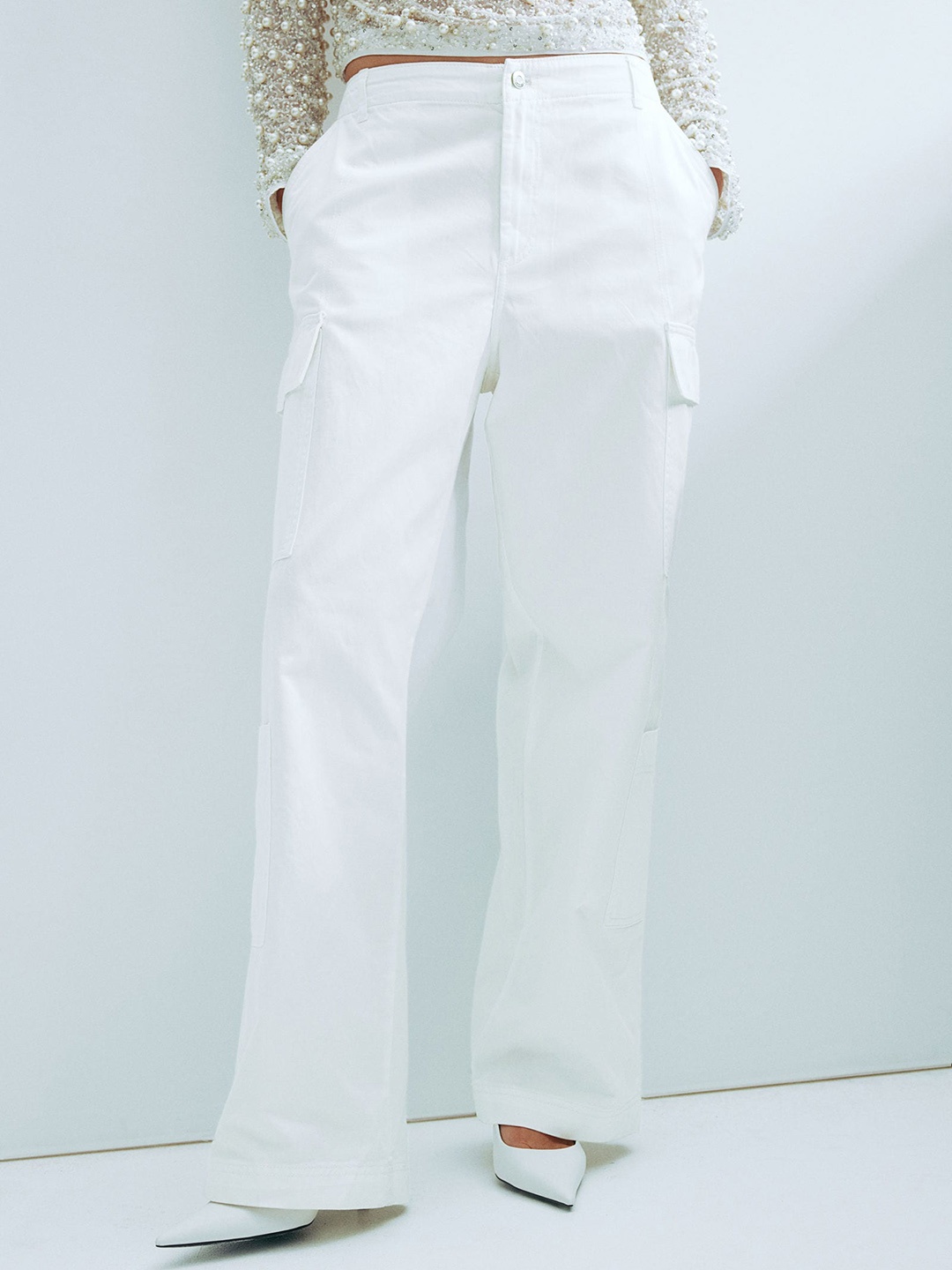 

H&M Pure Cotton Cargo Trousers, White